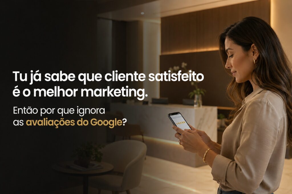 Empresária analisando avaliações do Google e a reputação digital da empresa